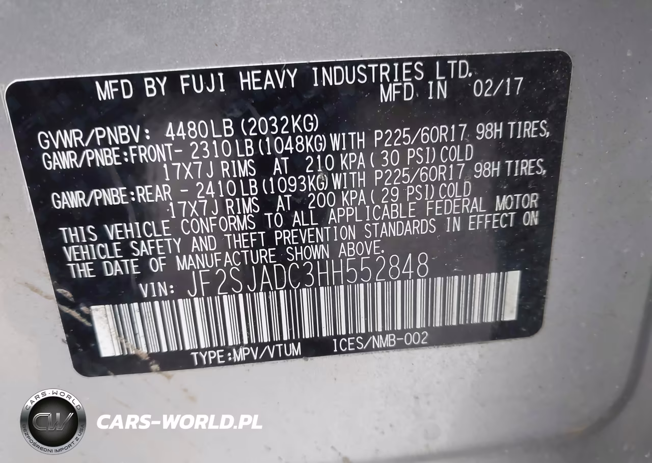 2017 Subaru Forester 2.5I Premium VIN:JF2SJADC3HH552848 - 9
