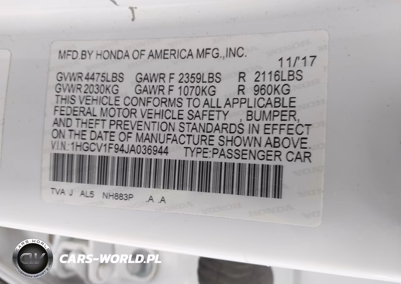 2018 Honda Accord Touring VIN:1HGCV1F94JA036944 - 9