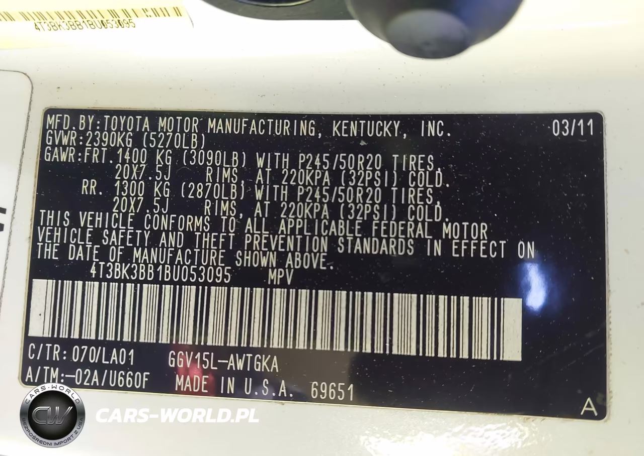 2011 Toyota Venza Base V6 VIN:4T3BK3BB1BU053095 - 9