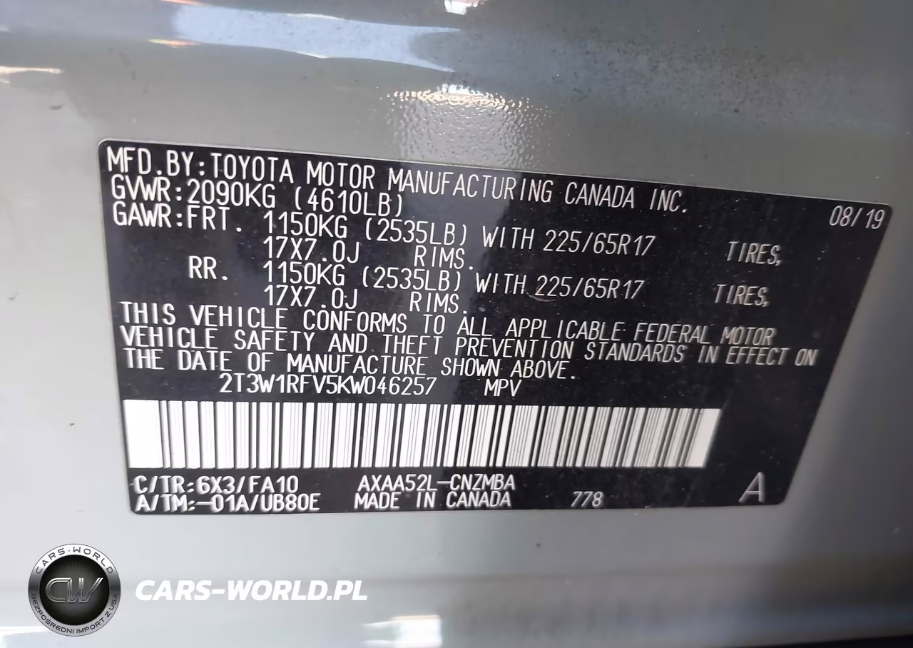 2019 Toyota Rav4 Xle VIN:2T3W1RFV5KW046257 - 9