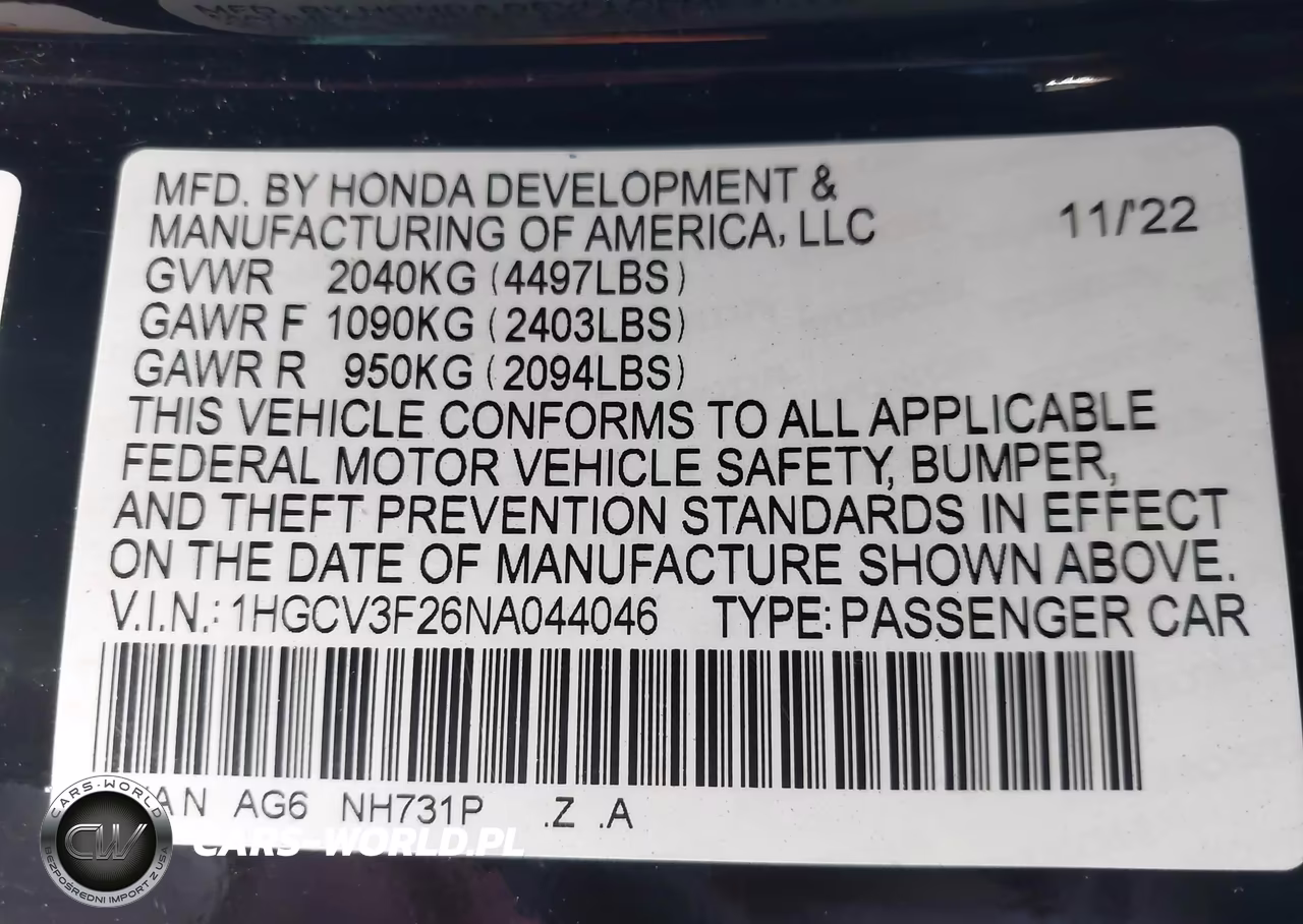 2022 Honda Accord Hybrid Sport VIN:1HGCV3F26NA044046 - 9