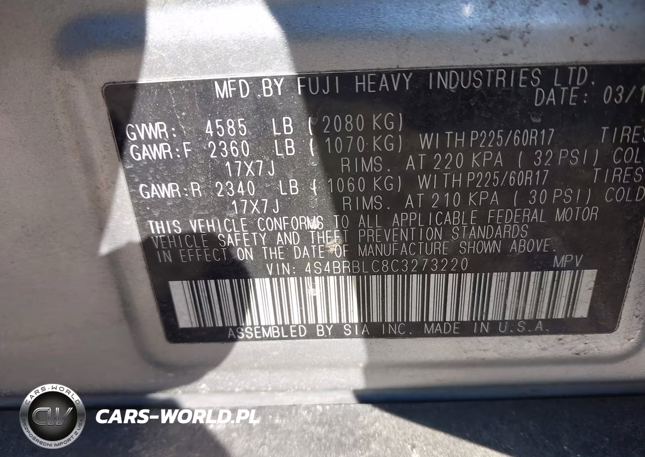 2012 Subaru Outback 2.5I Limited VIN:4S4BRBLC8C3273220 - 9