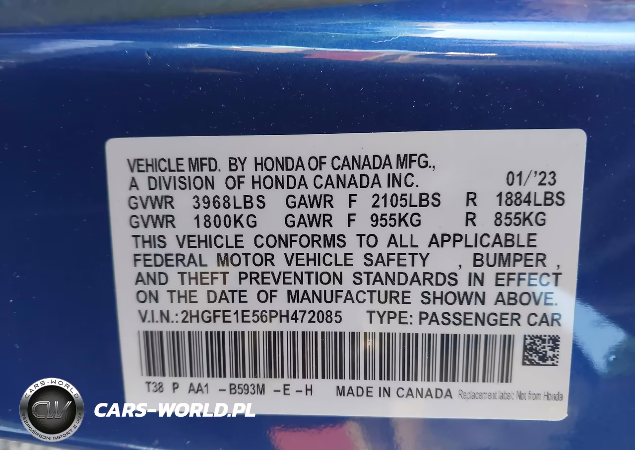2023 Honda Civic Si Sedan VIN:2HGFE1E56PH472085 - 9