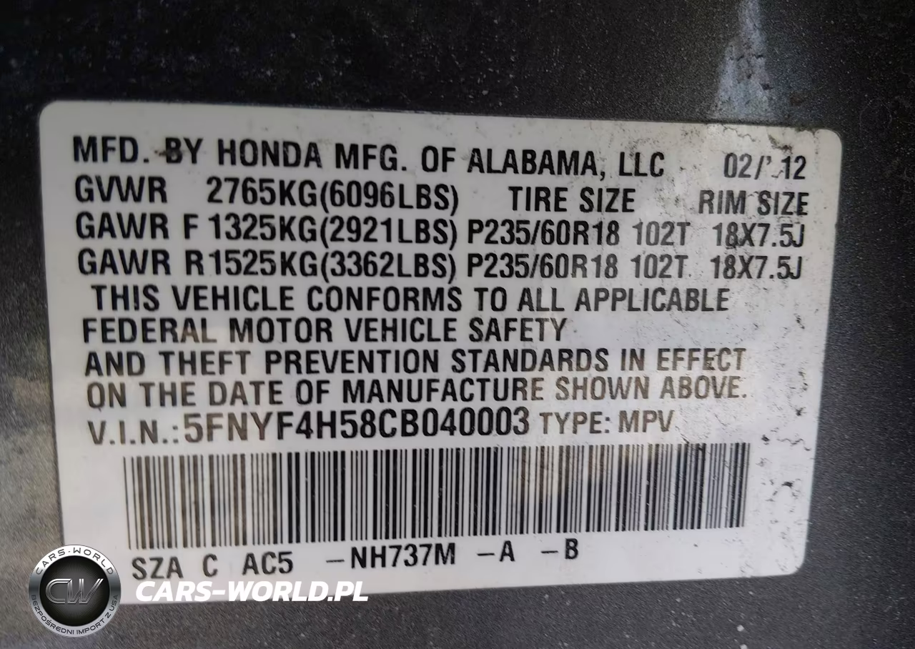 2012 Honda Pilot Ex-L VIN:5FNYF4H58CB040003 - 9