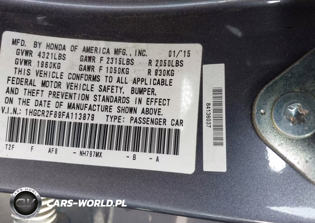 2015 Honda Accord Ex-L VIN:1HGCR2F89FA113879 - 9