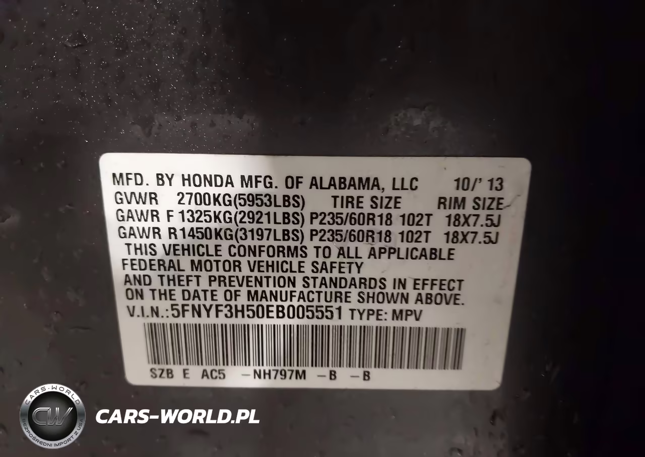 2014 Honda Pilot Ex-L VIN:5FNYF3H50EB005551 - 9