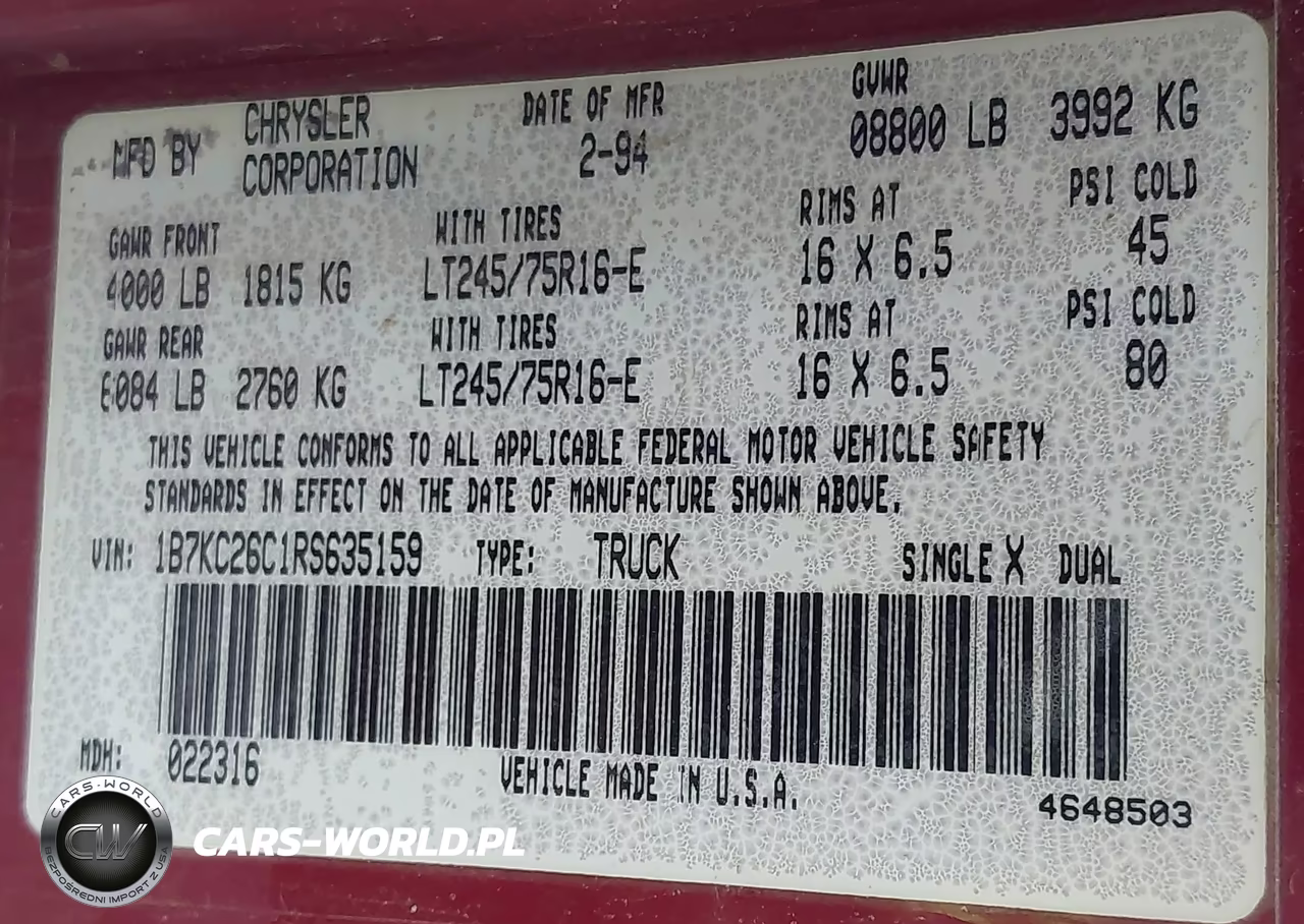 1994 Dodge Ram 2500 VIN:1B7KC26C1RS635159 - 9