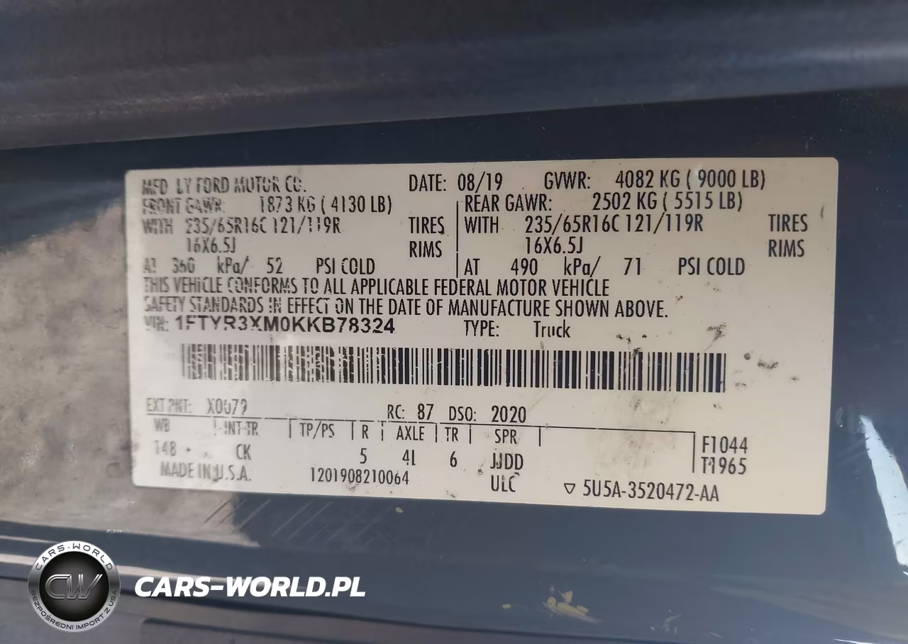 2019 Ford Transit-250 VIN:1FTYR3XM0KKB78324 - 9