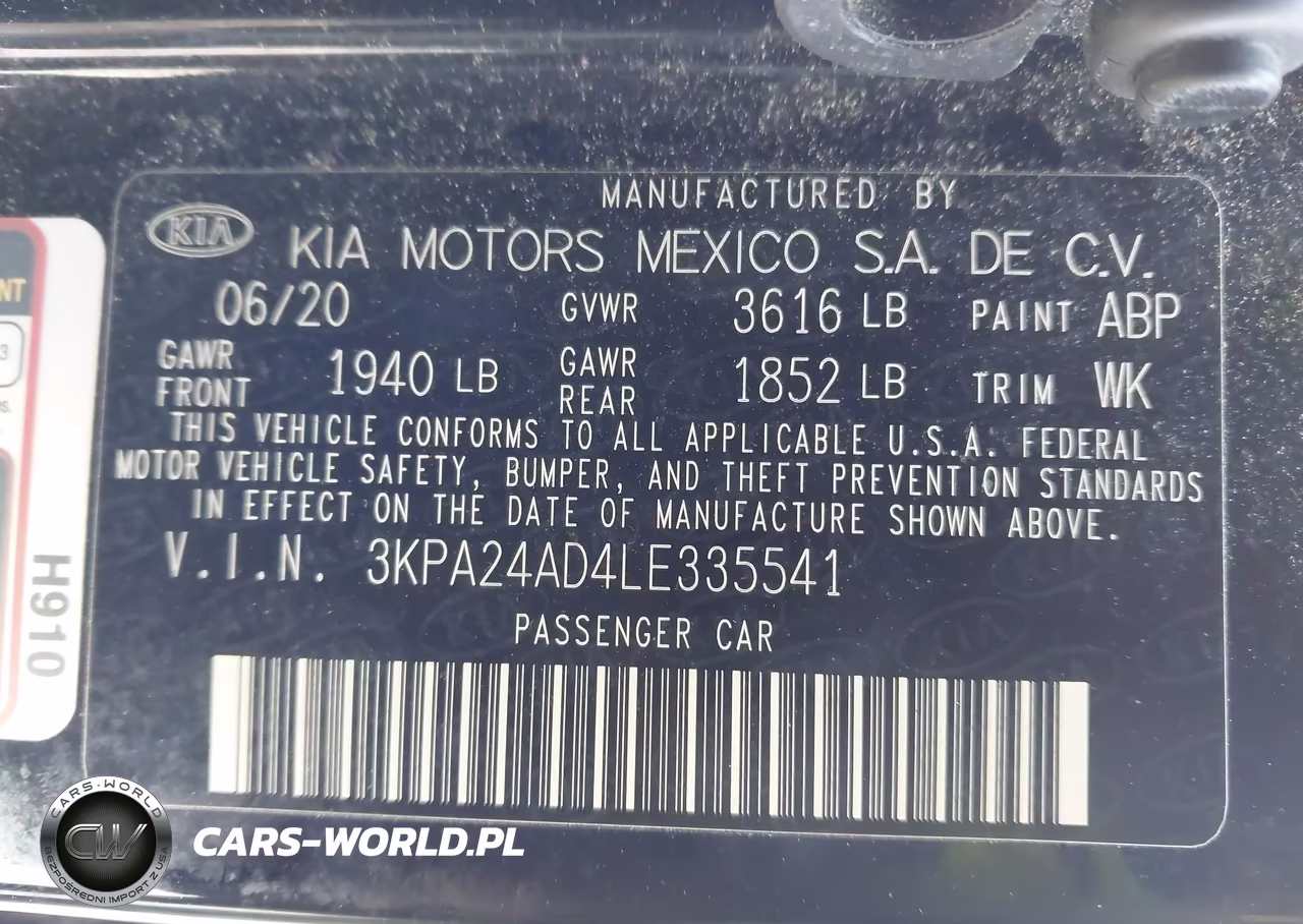 2020 Kia Rio Lx VIN:3KPA24AD4LE335541 - 9