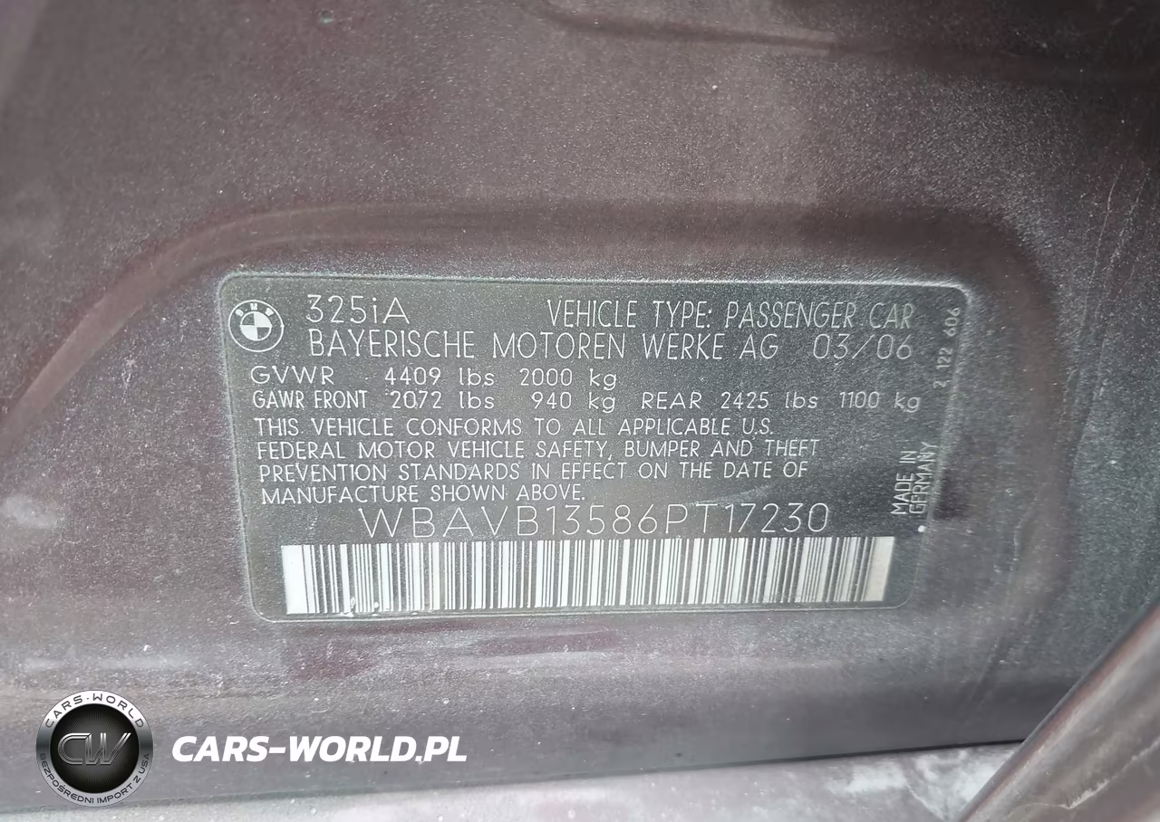 2006 BMW 325 I VIN:WBAVB13586PT17230 - 9