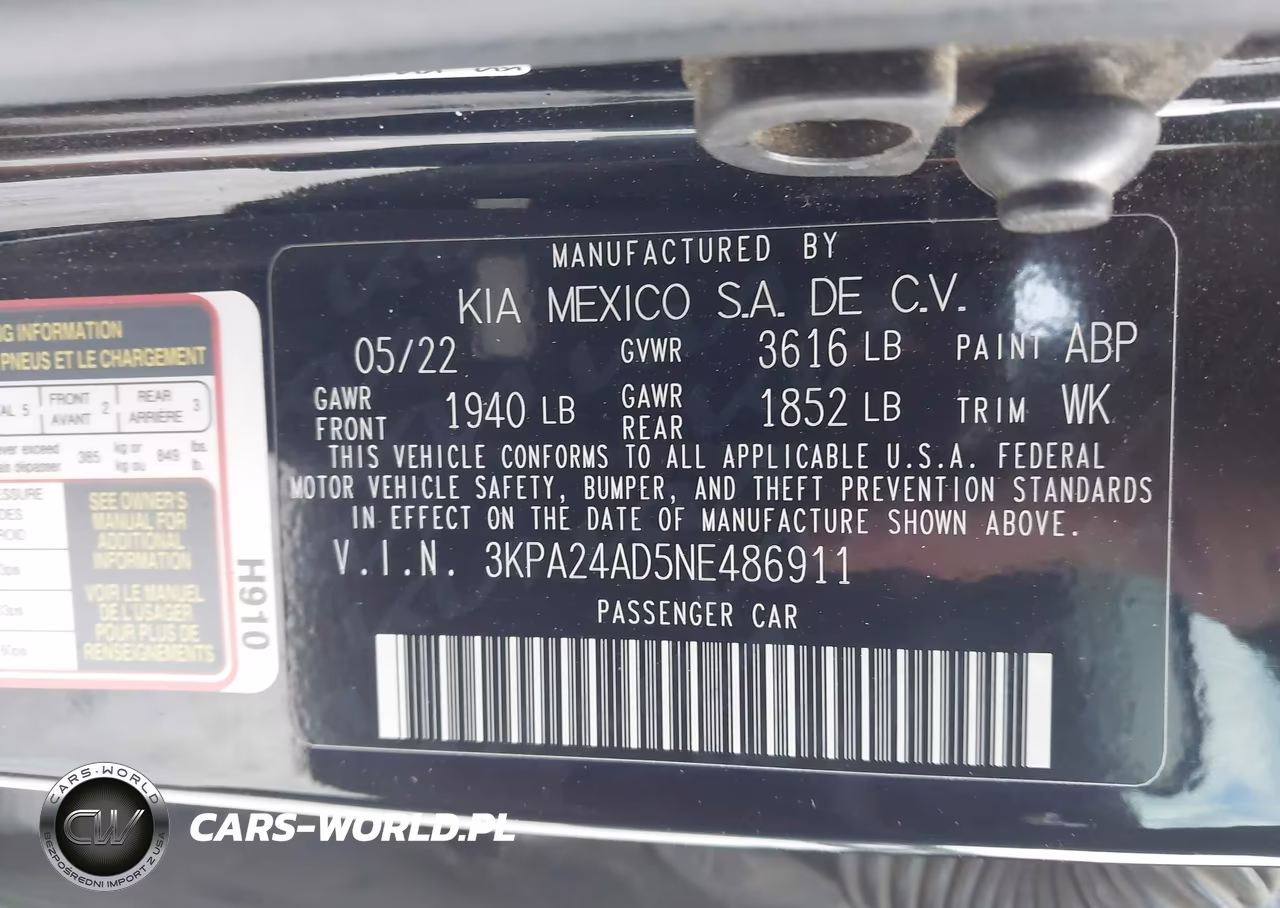 2022 Kia Rio Lx VIN:3KPA24AD5NE486911 - 9