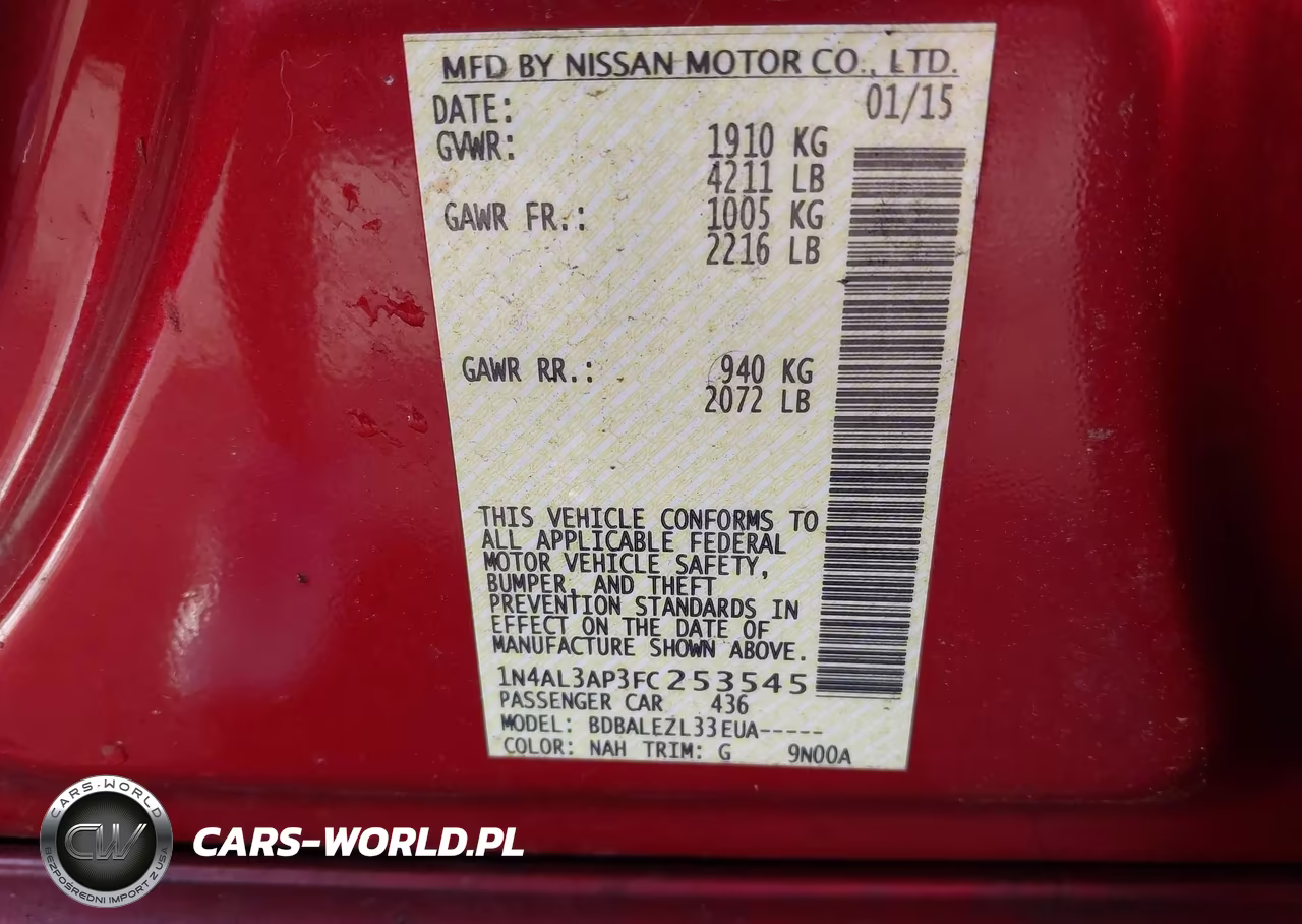 2015 Nissan Altima 2.5-2.5 S-2.5 Sl-2.5 Sv VIN:1N4AL3AP3FC253545 - 9