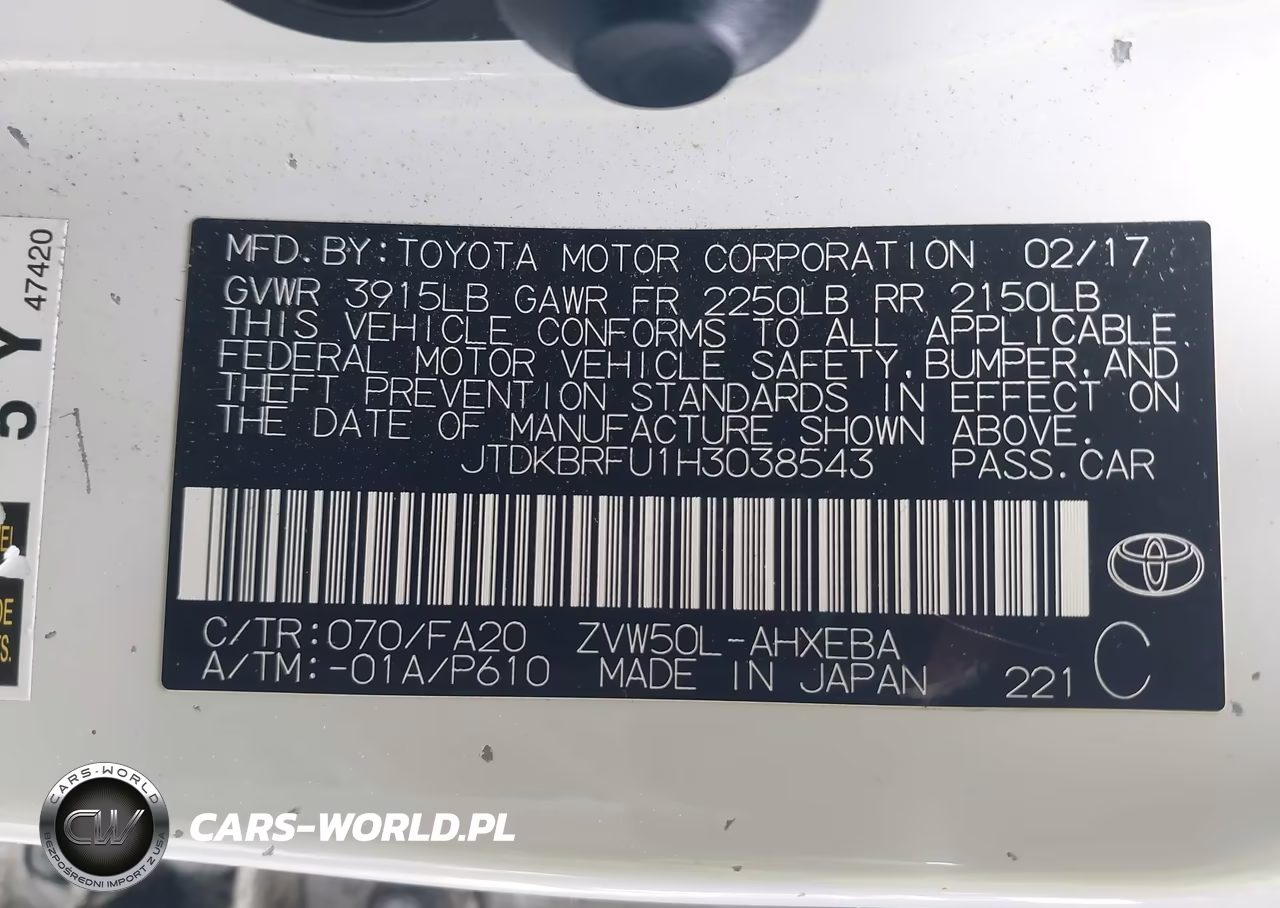 2017 Toyota Prius Two VIN:JTDKBRFU1H3038543 - 9
