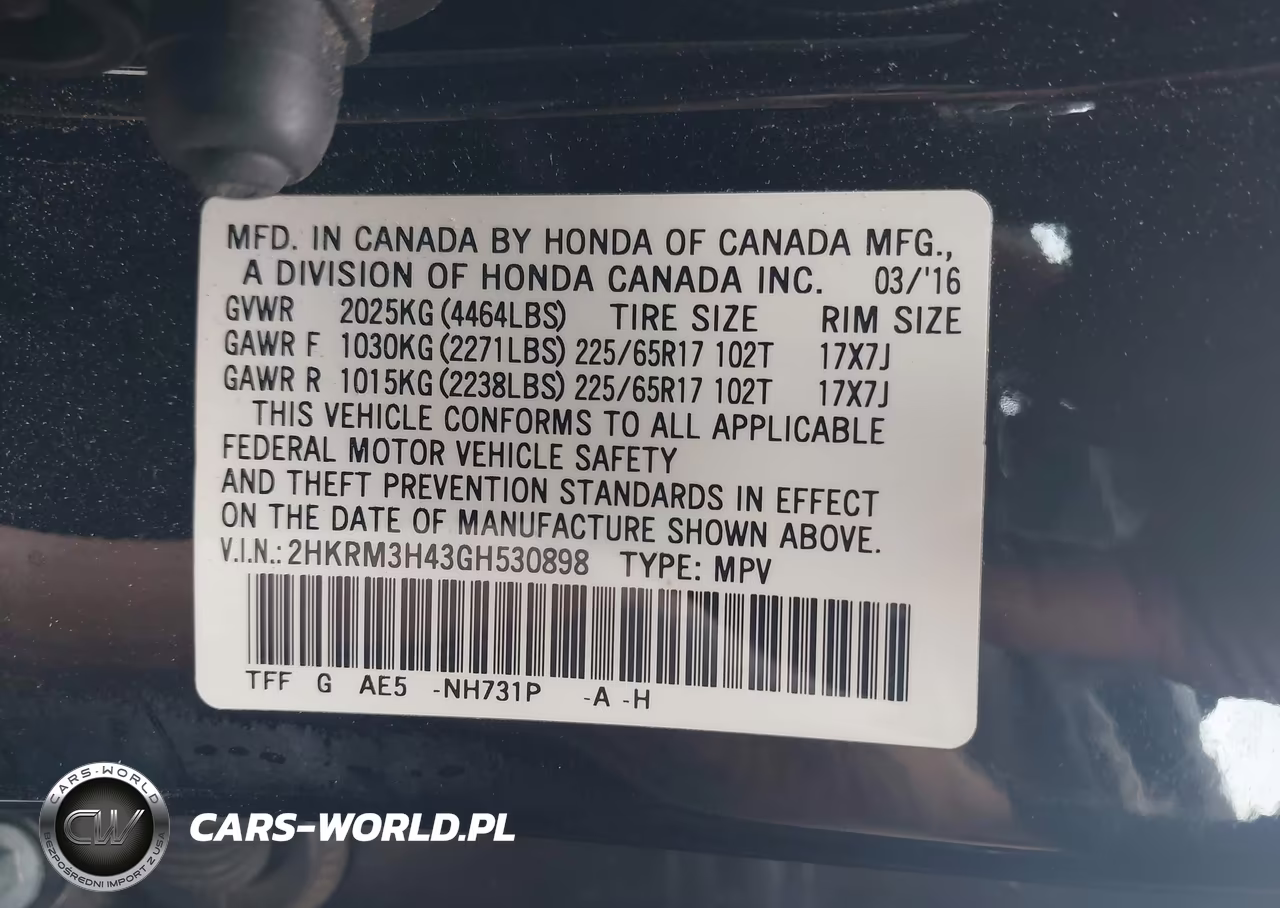 2016 Honda Cr-V Se VIN:2HKRM3H43GH530898 - 9