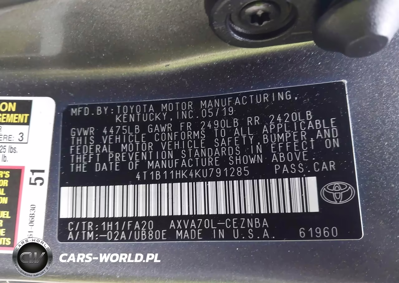2019 Toyota Camry Le VIN:4T1B11HK4KU791285 - 9