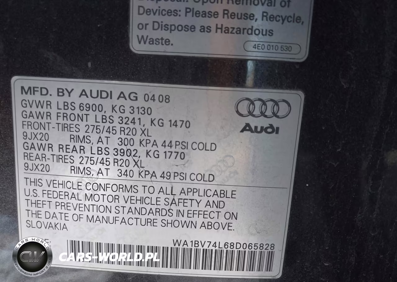 2008 Audi Q7 4.2 Premium VIN:WA1BV74L68D065828 - 9