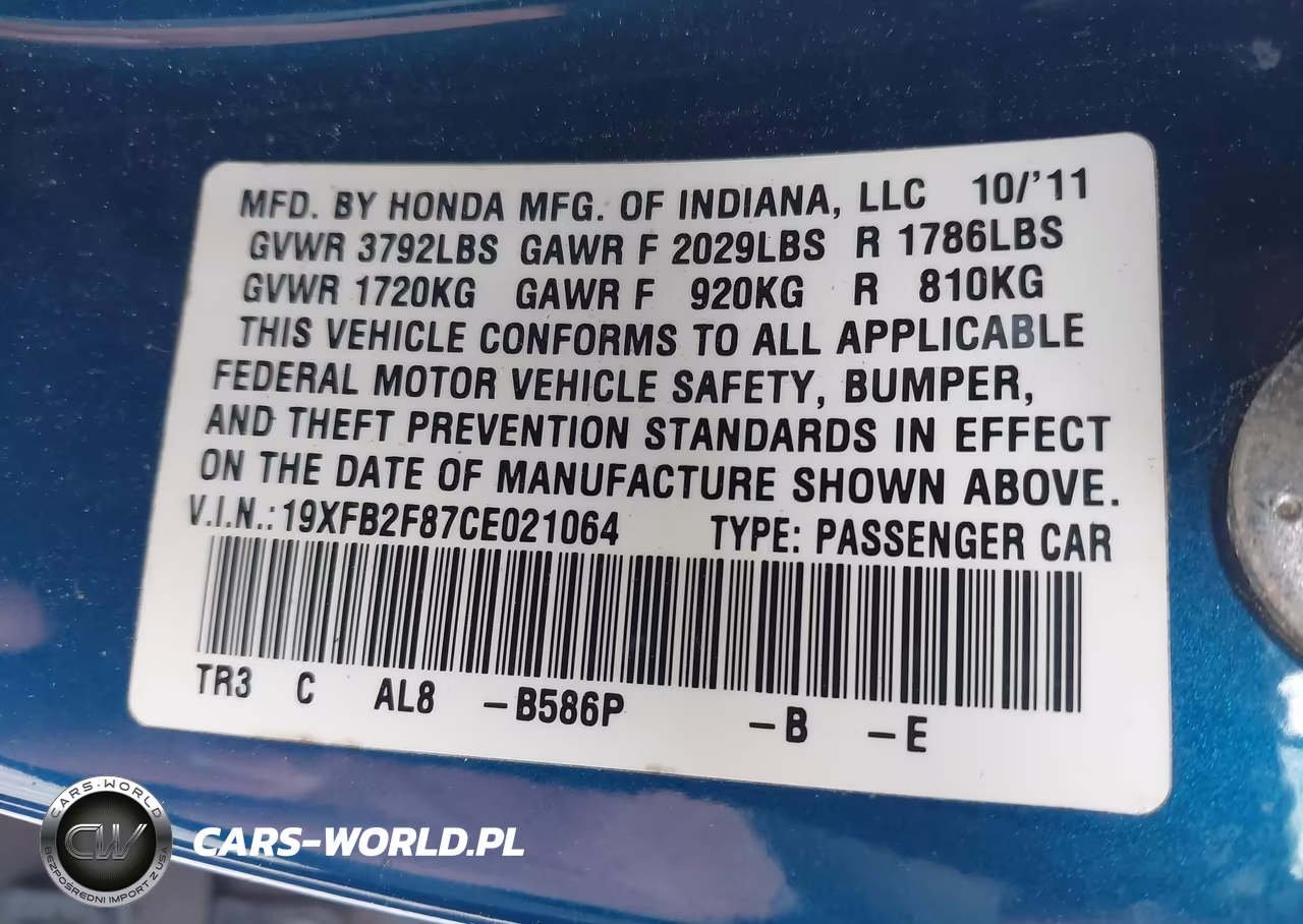 2012 Honda Civic Ex VIN:19XFB2F87CE021064 - 9