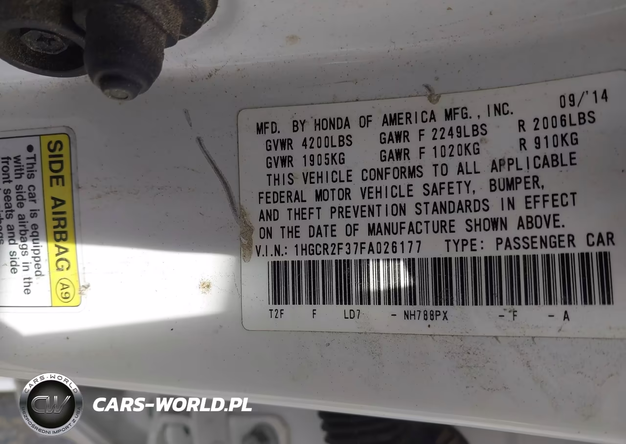 2015 Honda Accord Lx VIN:1HGCR2F37FA026177 - 9