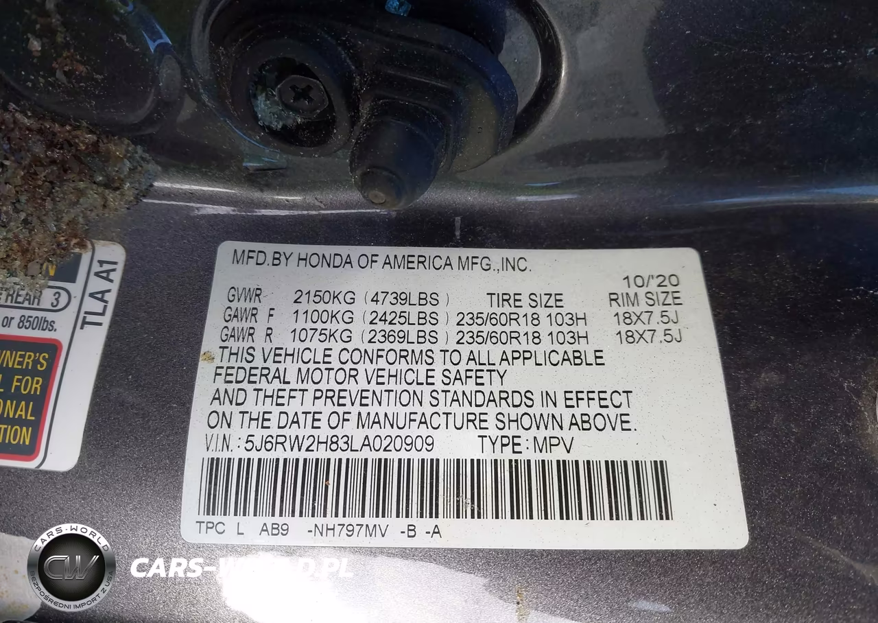 2020 Honda Cr-V Awd Ex-L VIN:5J6RW2H83LA020909 - 9