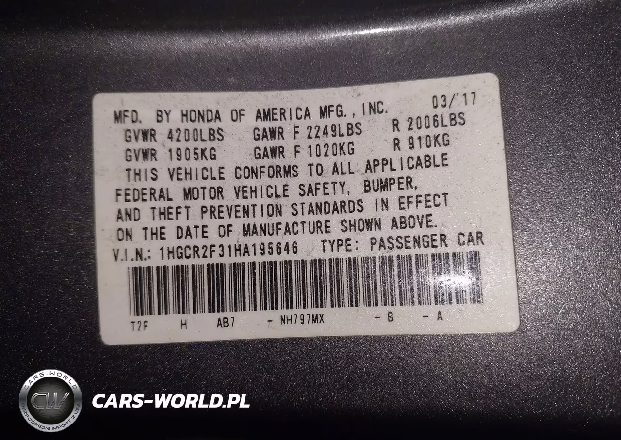 2017 Honda Accord Lx VIN:1HGCR2F31HA195646 - 9