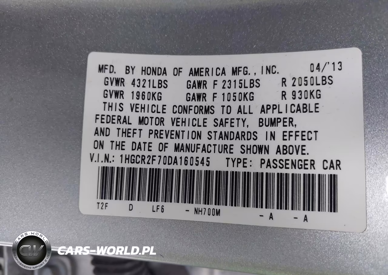 2013 Honda Accord Ex VIN:1HGCR2F70DA160545 - 9