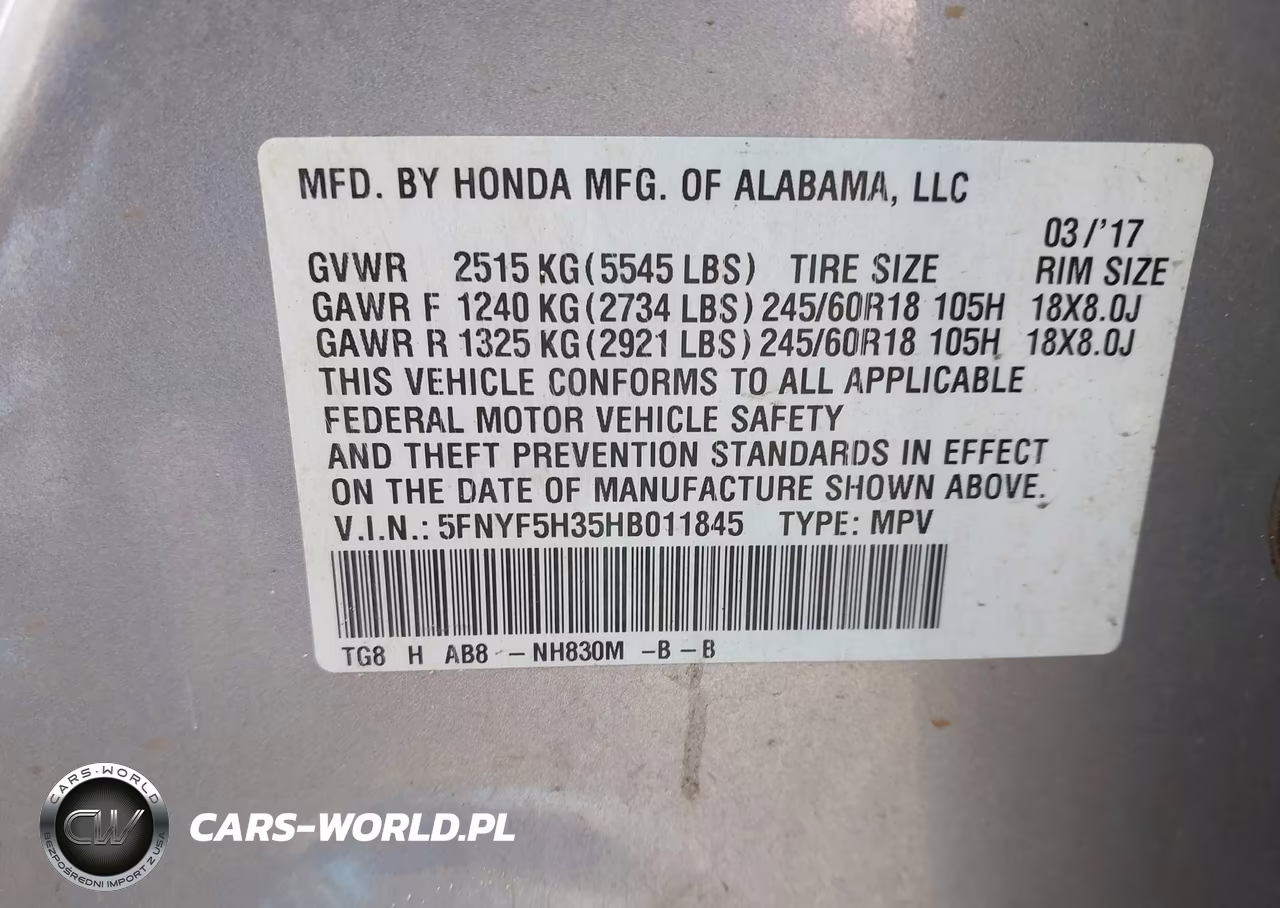 2017 Honda Pilot Ex VIN:5FNYF5H35HB011845 - 9