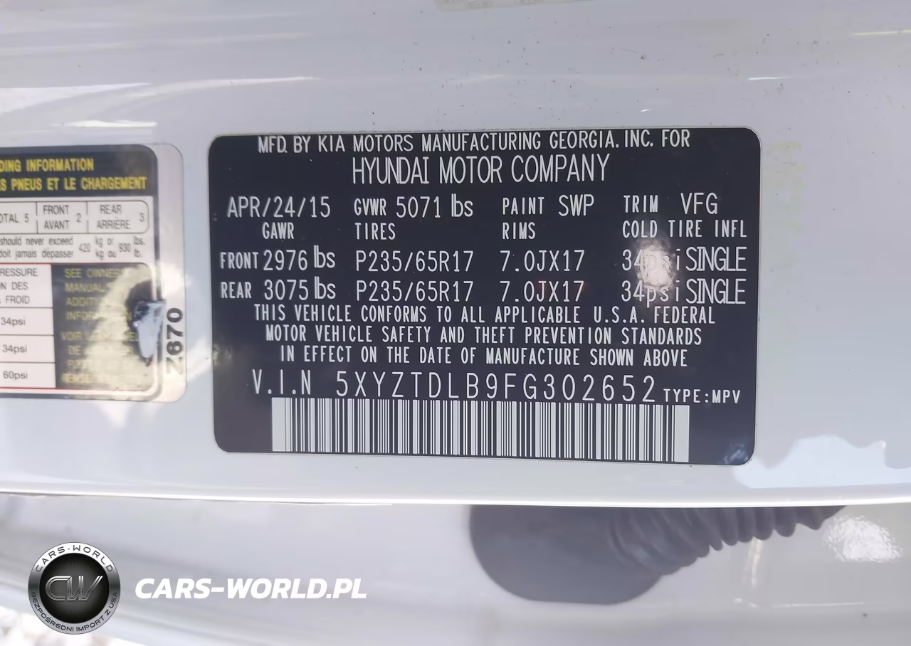 2015 Hyundai Santa Fe Sport 2.4L VIN:5XYZTDLB9FG302652 - 9