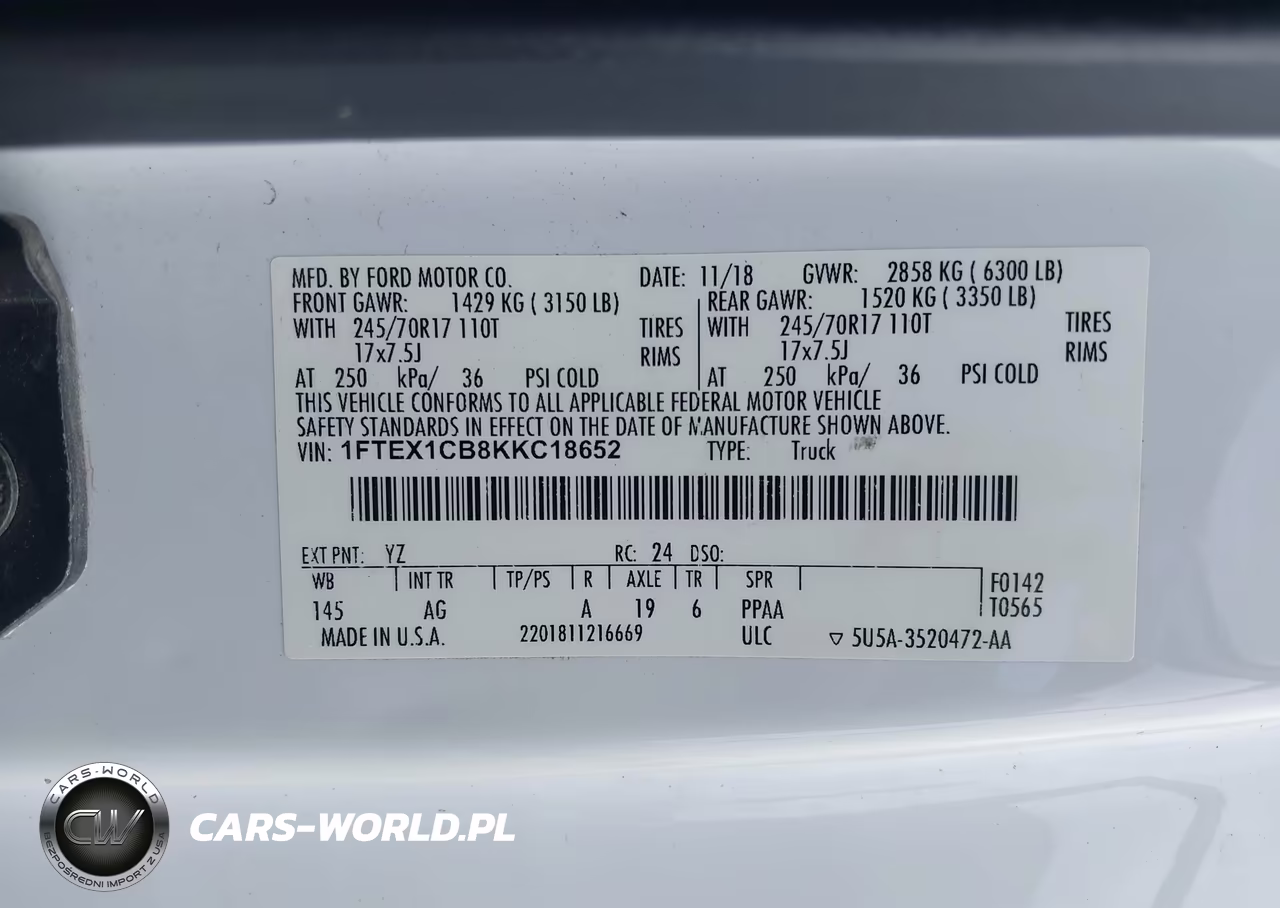 2019 Ford F-150 Xl VIN:1FTEX1CB8KKC18652 - 9