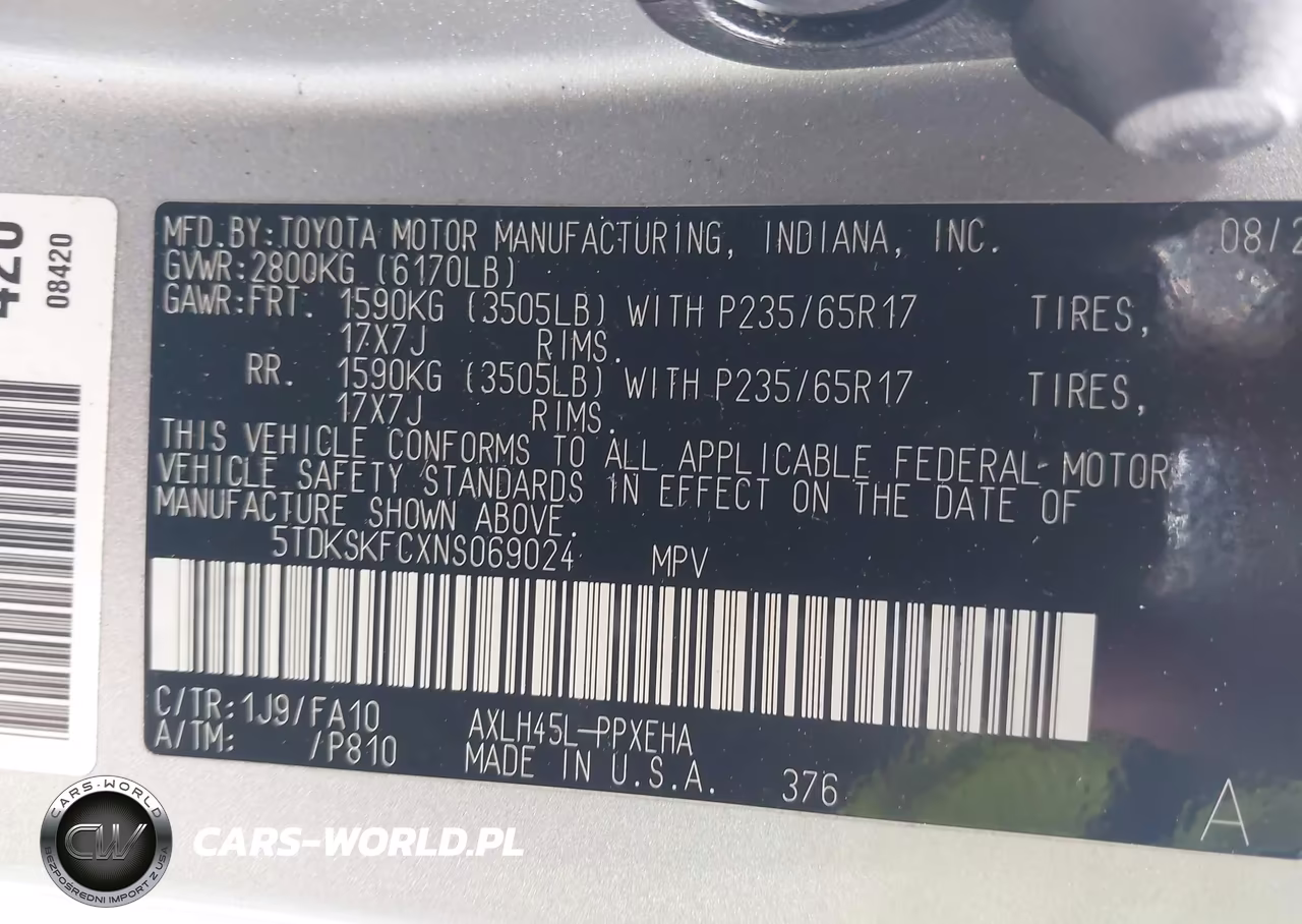 2022 Toyota Sienna Le VIN:5TDKSKFCXNS069024 - 9