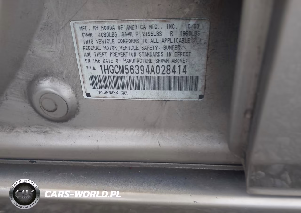 2004 Honda Accord 2.4 Lx VIN:1HGCM56394A028414 - 9