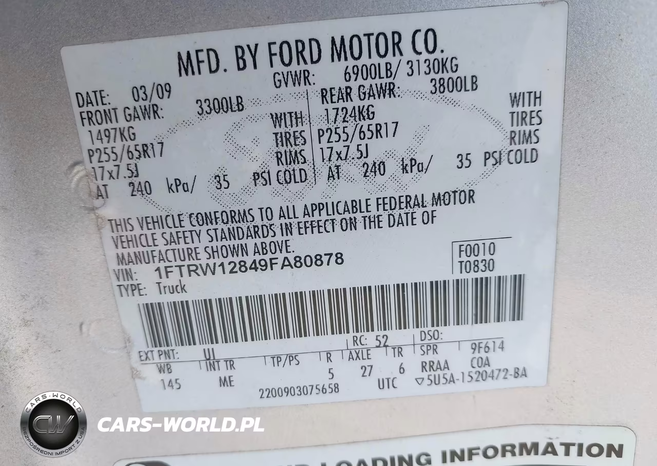 2009 Ford F-150 Xl-Xlt VIN:1FTRW12849FA80878 - 9