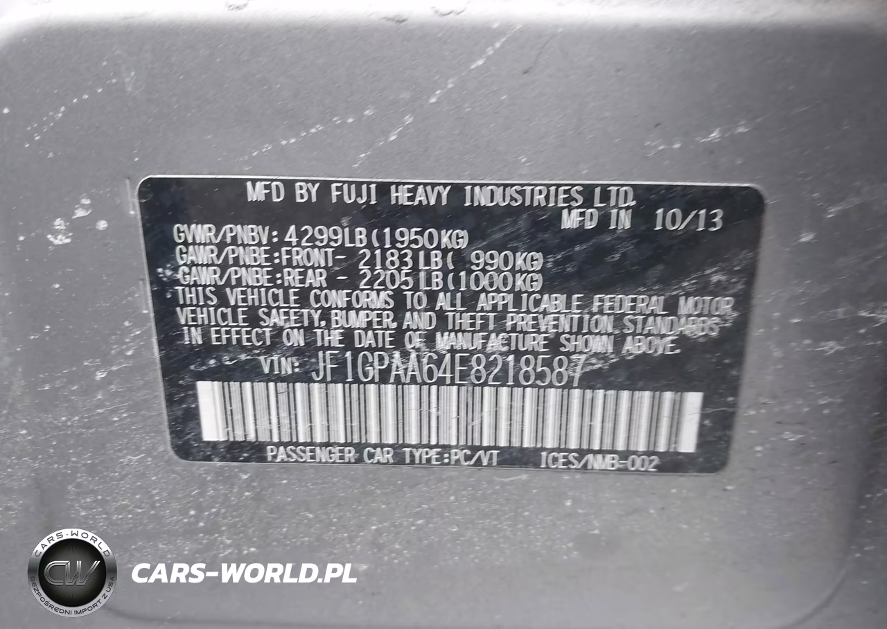 2014 Subaru Impreza 2.0I VIN:JF1GPAA64E8218587 - 9