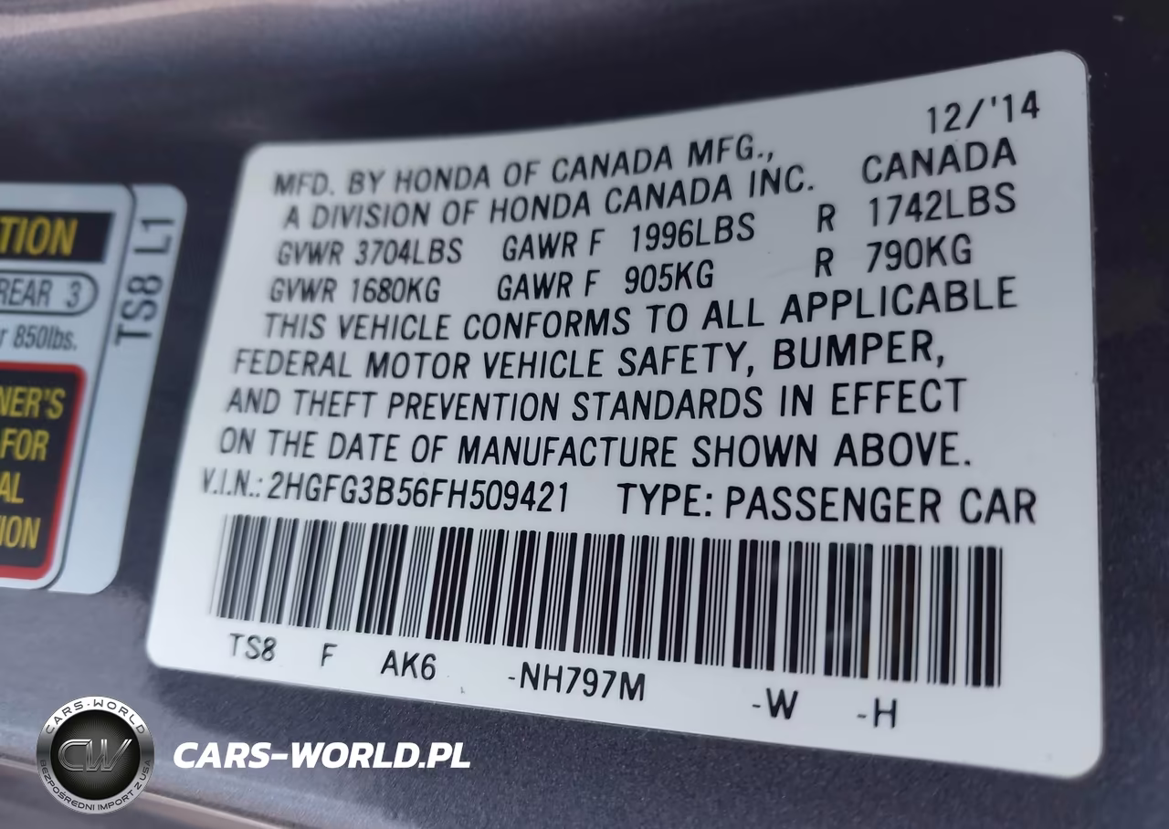 2015 Honda Civic Lx VIN:2HGFG3B56FH509421 - 9