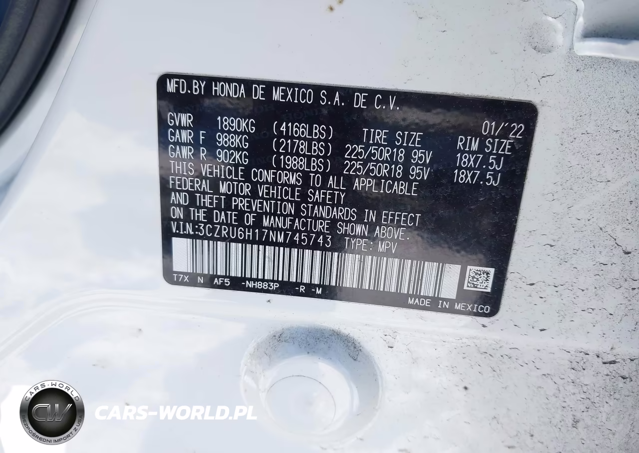 2022 Honda Hr-V Awd Sport VIN:3CZRU6H17NM745743 - 9
