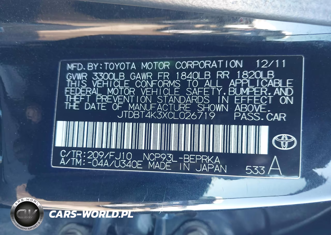 2012 Toyota Yaris VIN:JTDBT4K3XCL026719 - 9