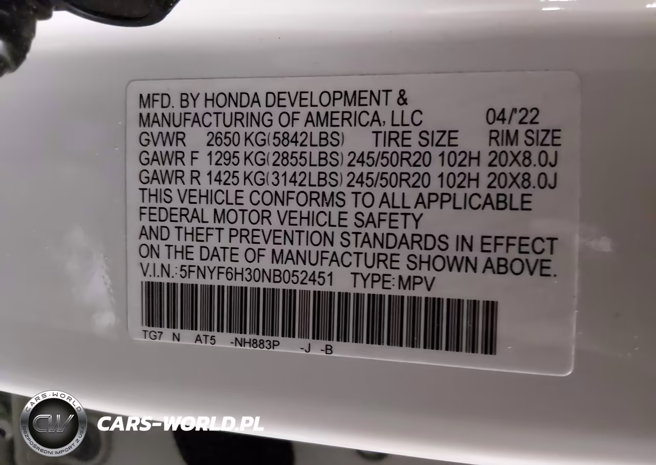 2022 Honda Pilot Awd Sport VIN:5FNYF6H30NB052451 - 9