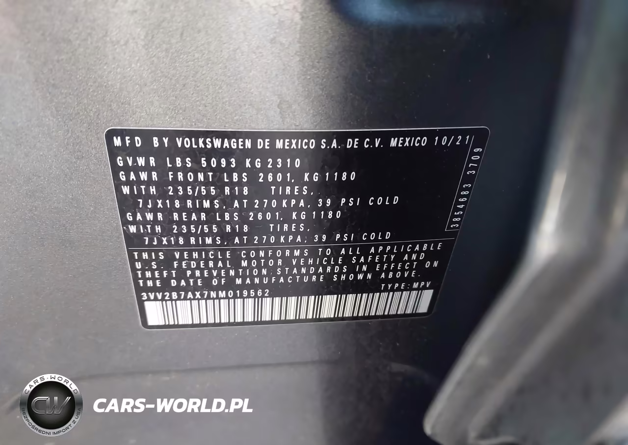 2022 Volkswagen Tiguan 2.0T Se VIN:3VV2B7AX7NM019562 - 9