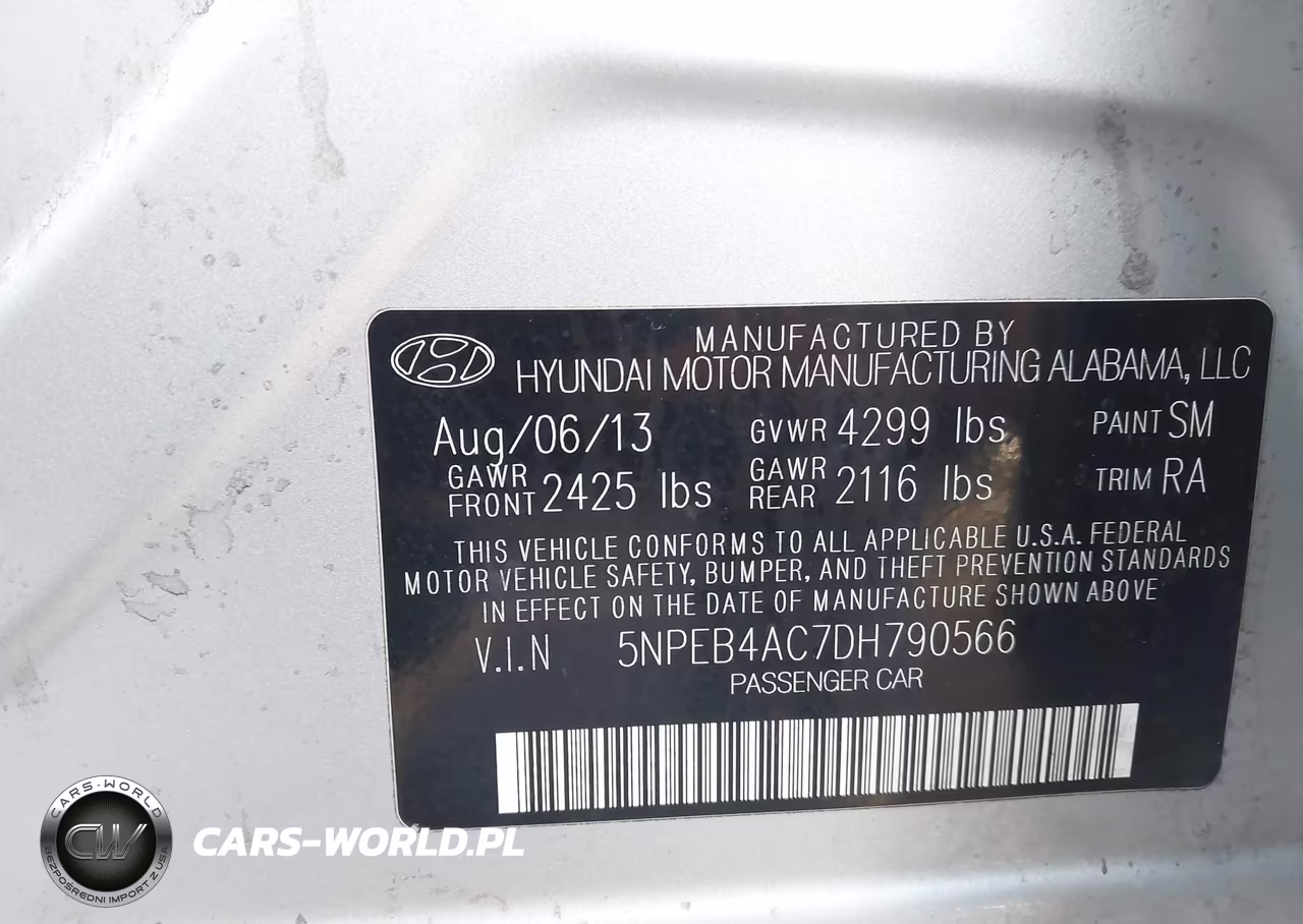 2013 Hyundai Sonata Gls VIN:5NPEB4AC7DH790566 - 9