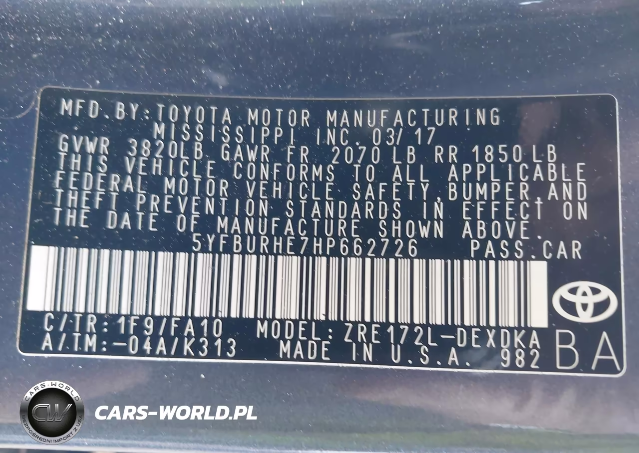 2017 Toyota Corolla L VIN:5YFBURHE7HP662726 - 9