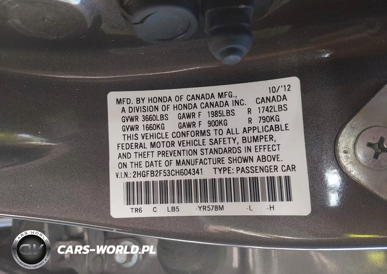 2012 Honda Civic Lx VIN:2HGFB2F53CH604341 - 9