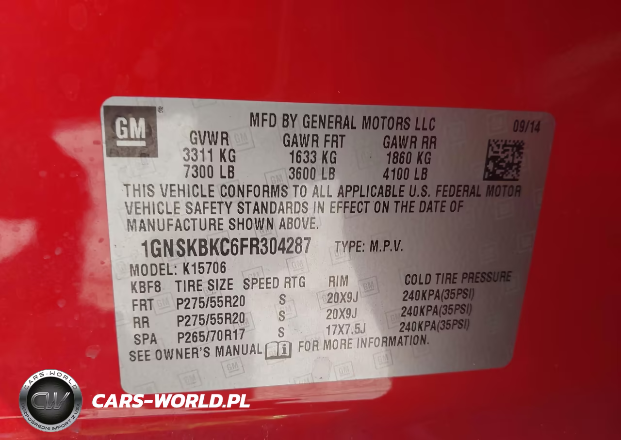 2015 Chevrolet Tahoe Lt VIN:1GNSKBKC6FR304287 - 9