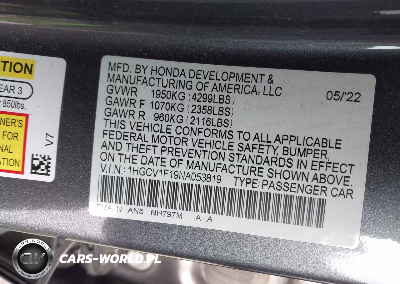 2022 Honda Accord Lx VIN:1HGCV1F19NA053819 - 9