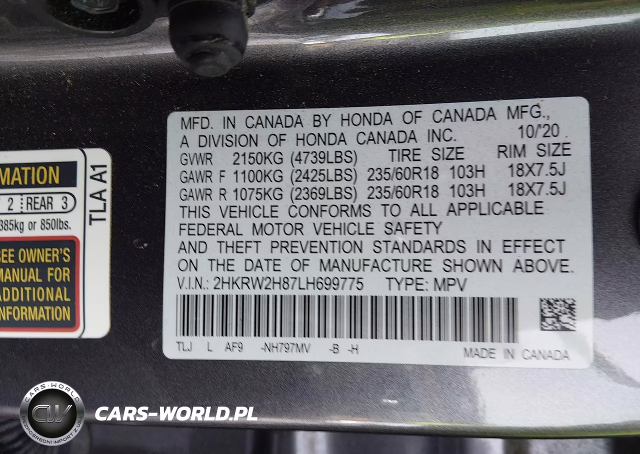 2020 Honda Cr-V Awd Ex-L VIN:2HKRW2H87LH699775 - 9