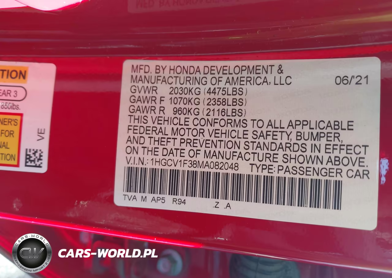 2021 Honda Accord Sport VIN:1HGCV1F38MA082048 - 9
