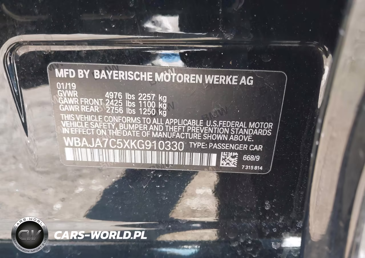 2019 BMW 530I xDrive VIN:WBAJA7C5XKG910330 - 9