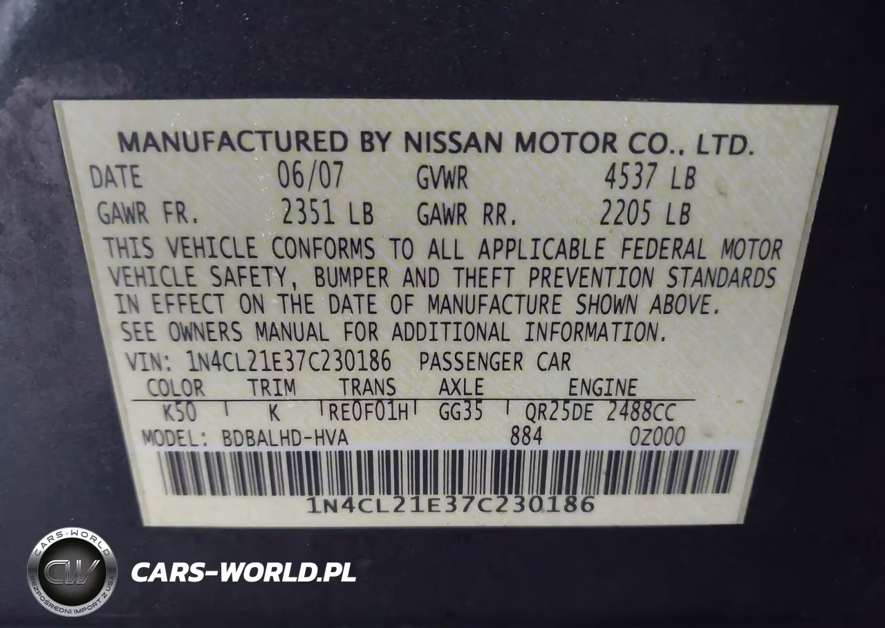 2007 Nissan Altima Hybrid VIN:1N4CL21E37C230186 - 9