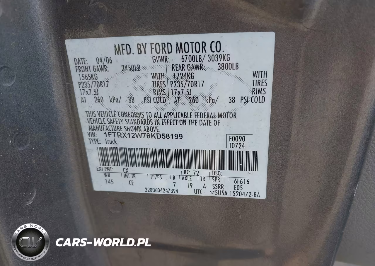 2006 Ford F-150 Stx-Xl-Xlt VIN:1FTRX12W76KD58199 - 9