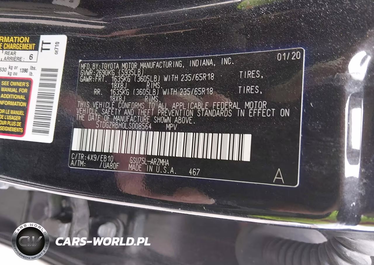 2020 Toyota Highlander Xle VIN:5TDGZRBH0LS008564 - 9