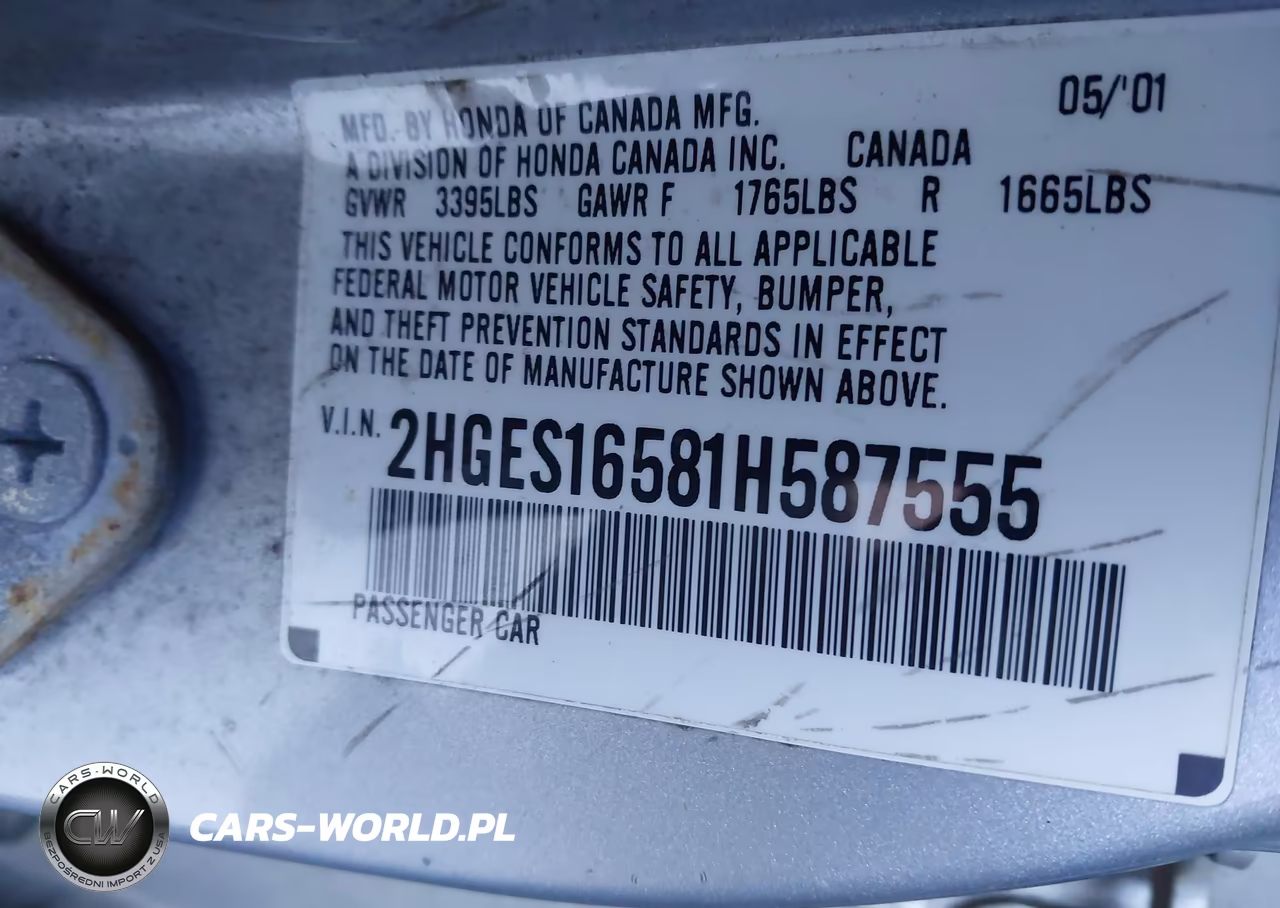 2001 Honda Civic Lx VIN:2HGES16581H587555 - 9