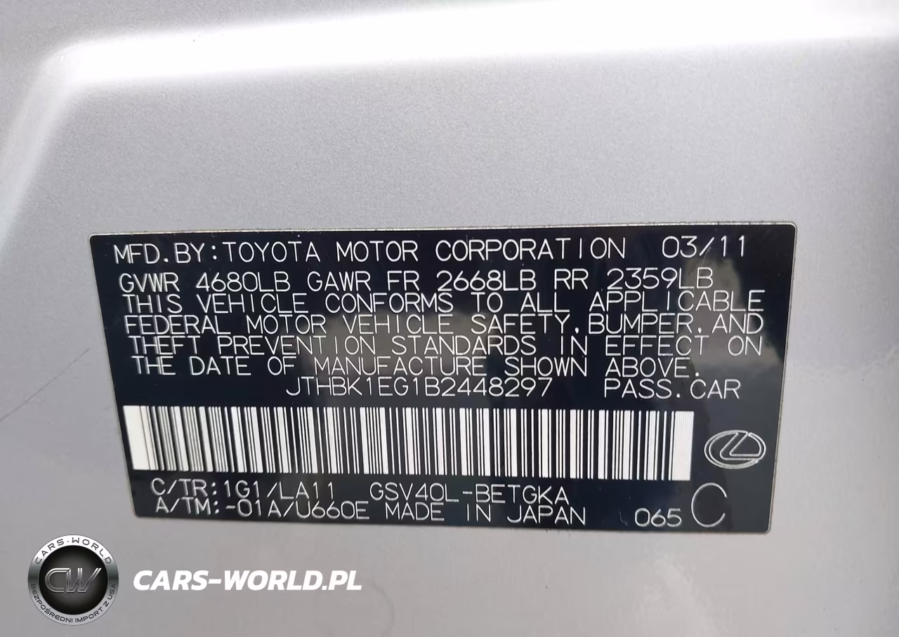 2011 Lexus Es 350 VIN:JTHBK1EG1B2448297 - 9